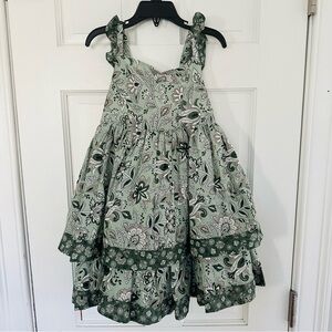 NWT Joie Girls Green Floral Sundress w Layered Ruffles 100% Cotton
